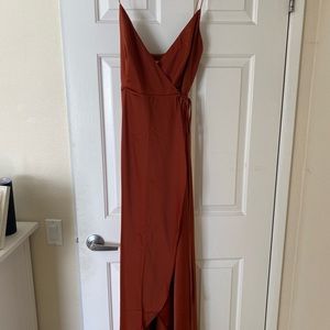 Rust satin wrap dress